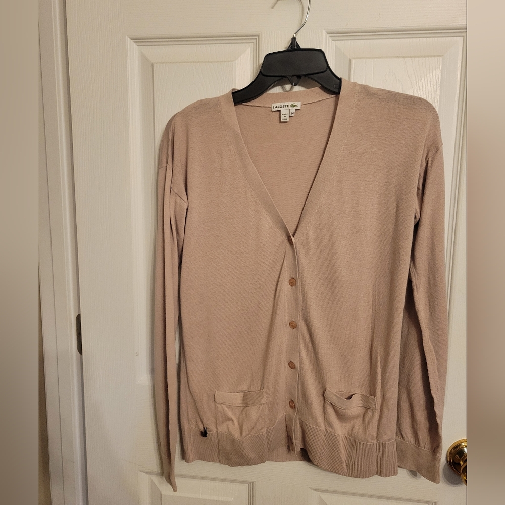 Lacoste Women's Lightweight Tan Cardigan Sweater